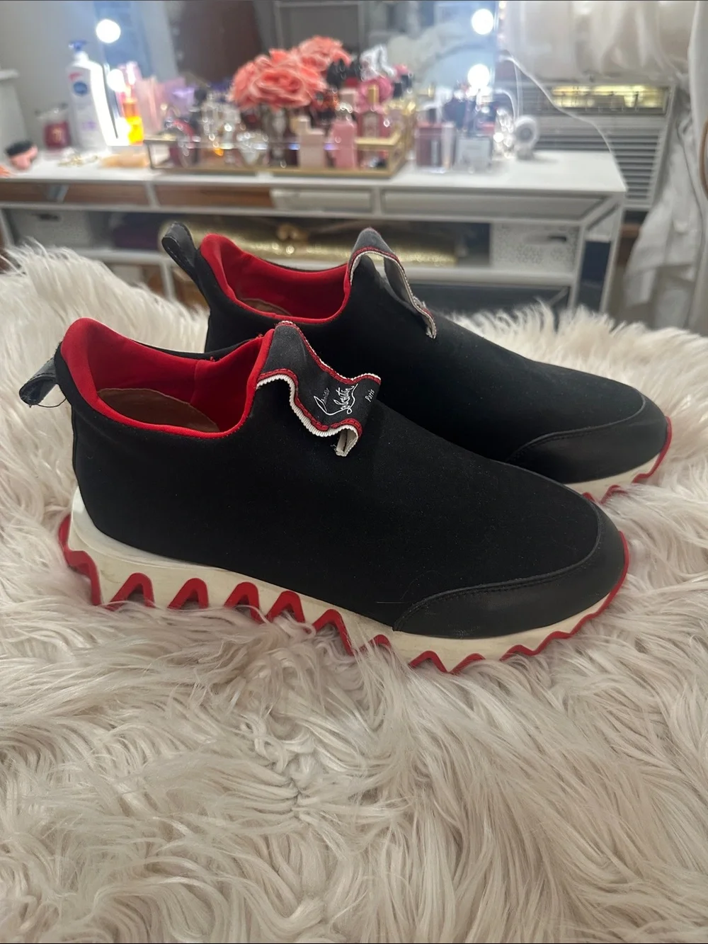 Christian Louboutin Black Slip-On Sneakers with Red Accents